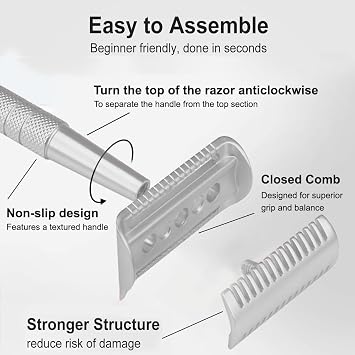 Safety Razor for Men Women, Double Edge Razor Beard Wet Shavers for Bikini Face Hair, Reusable Stainless Steel Razors for Shaving Leg Armpit Hair Removal, Manual Womens Razors Travel Gift