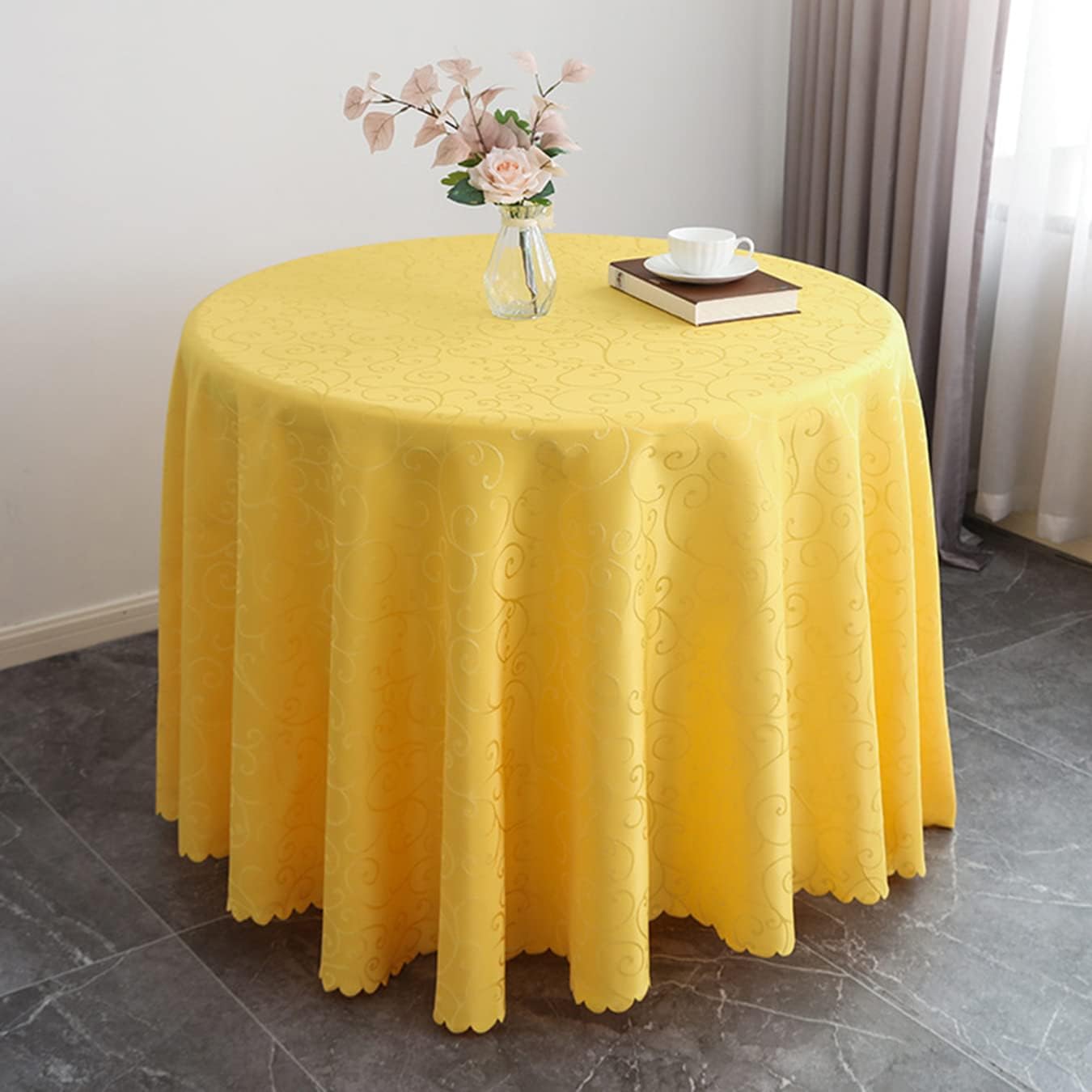 Polyester Tablecloths Tablecovers Round Table Cloth Home Hotel Restaurant Wedding Party Multicolour Flower Table Covers Yellow Round 240CM