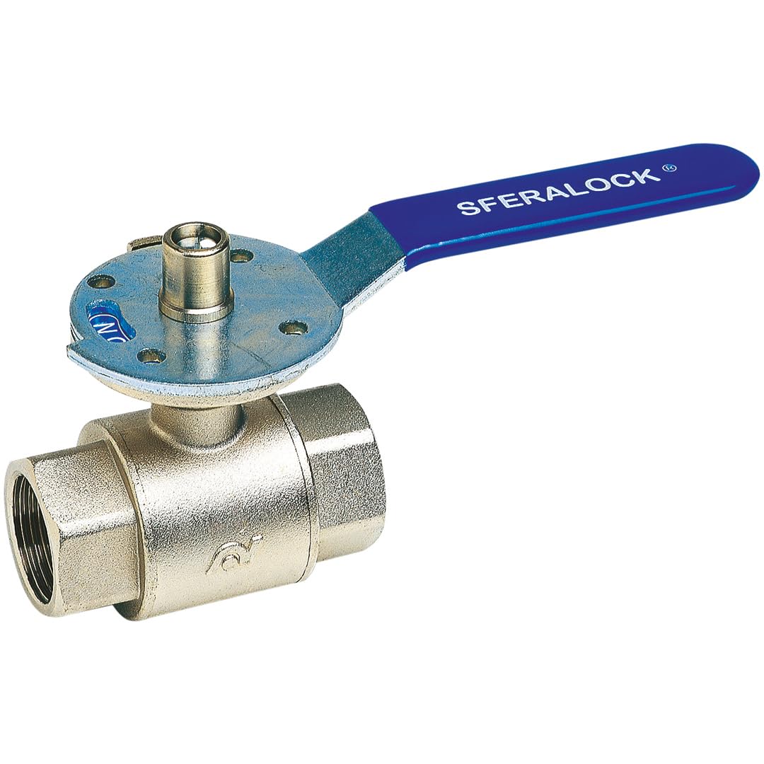 Syveco 556004 Serie 556 Sferalock Válvula de bola de latón, PN40, Mango de acero plano azul, 1/2" FBSP x 1/2" FBSP