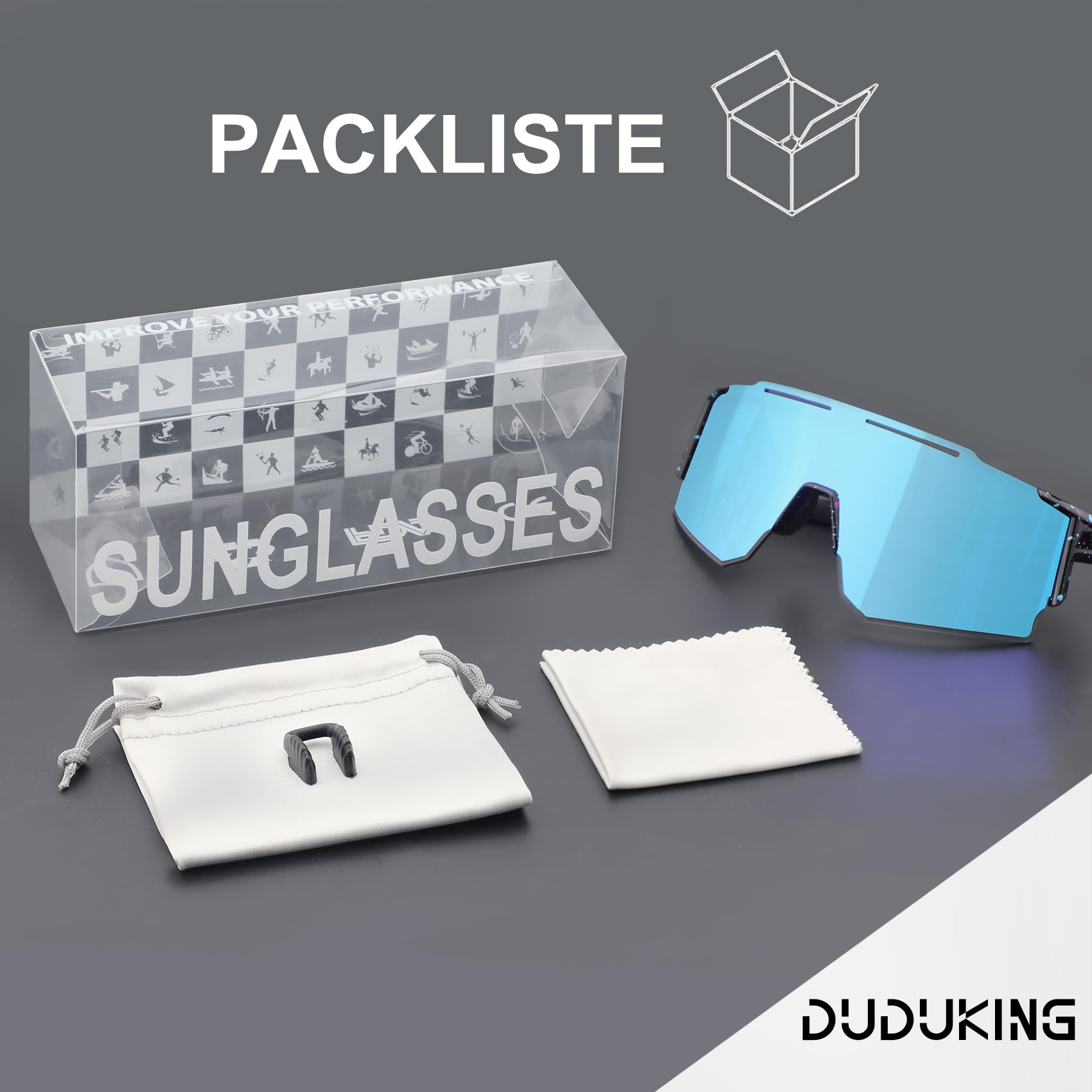 DUDUKING Gafas de sol deportivas para hombre y mujer, gafas de sol rápidas con almohadillas nasales intercambiables para deportes al aire libre, ciclismo, correr, golf, protección UV 400, gafas de