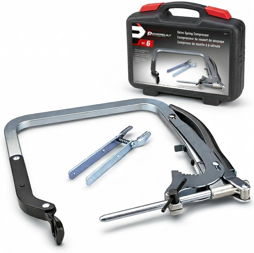 Powerbuilt Valve Spring Compressor Kit, Remove Coil Springs, Cylinder Heads, T-Handle, Car and Vehicle Service Repair Tool Set - 648615, Silver