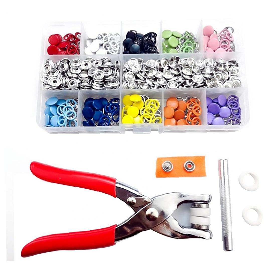 MILEVO Botones, botones a presión de puntas, juego de broches de metal con alicates para bricolaje, costura, reparación de ropa, colorido, 200 unidades organizador de almacenamiento