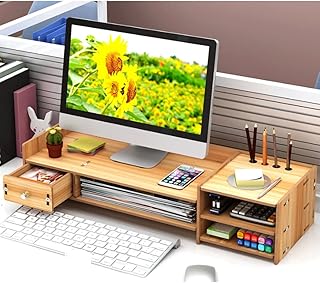 Monitor Stand Riser, Detachable Monitor Stand, 2 Tier Wooden Monitor Riser Stand, Desktop Ergonomic Monitor Stand Riser for Screen, Laptop, Printer, Home & Office Desktop Organizer (option 7)