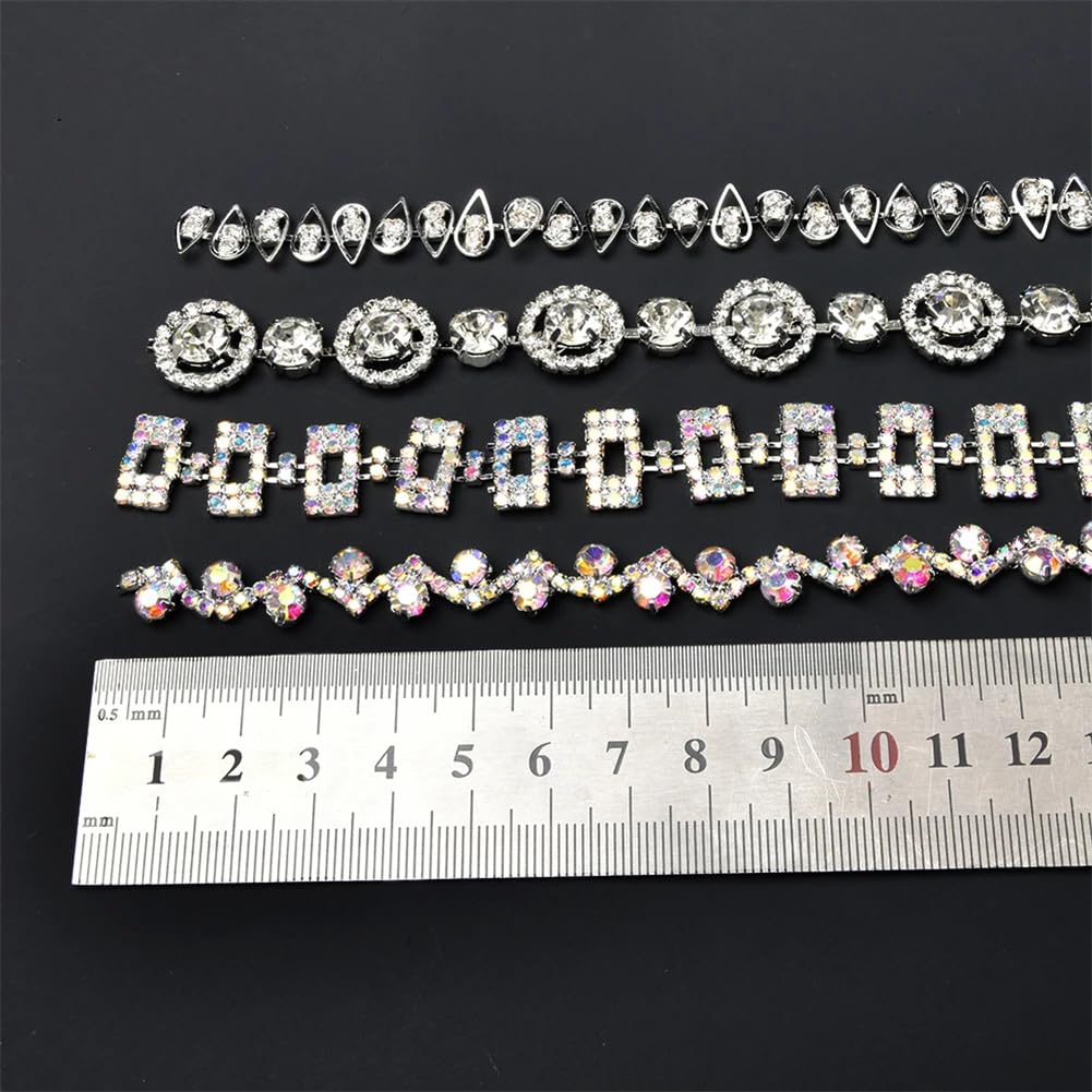 Kryształowy łańcuszek z kryształkami, Naszywka z kryształkami, łańcuszek z kwiatowym wzorem, kryształki, różne rozmiary(Style 1,45cm long)