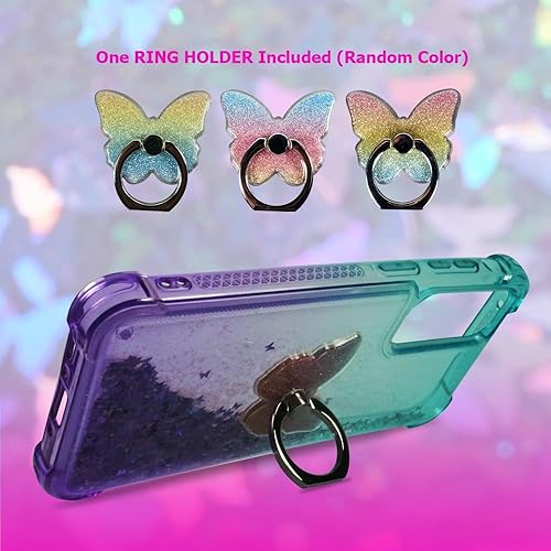 Miniatura 8 de Zase Funda transparente para Samsung A13 5G, purpurina líquida compatible con Galaxy A13 a prueba de golpes, lindas mariposas 3D flotantes, cascada