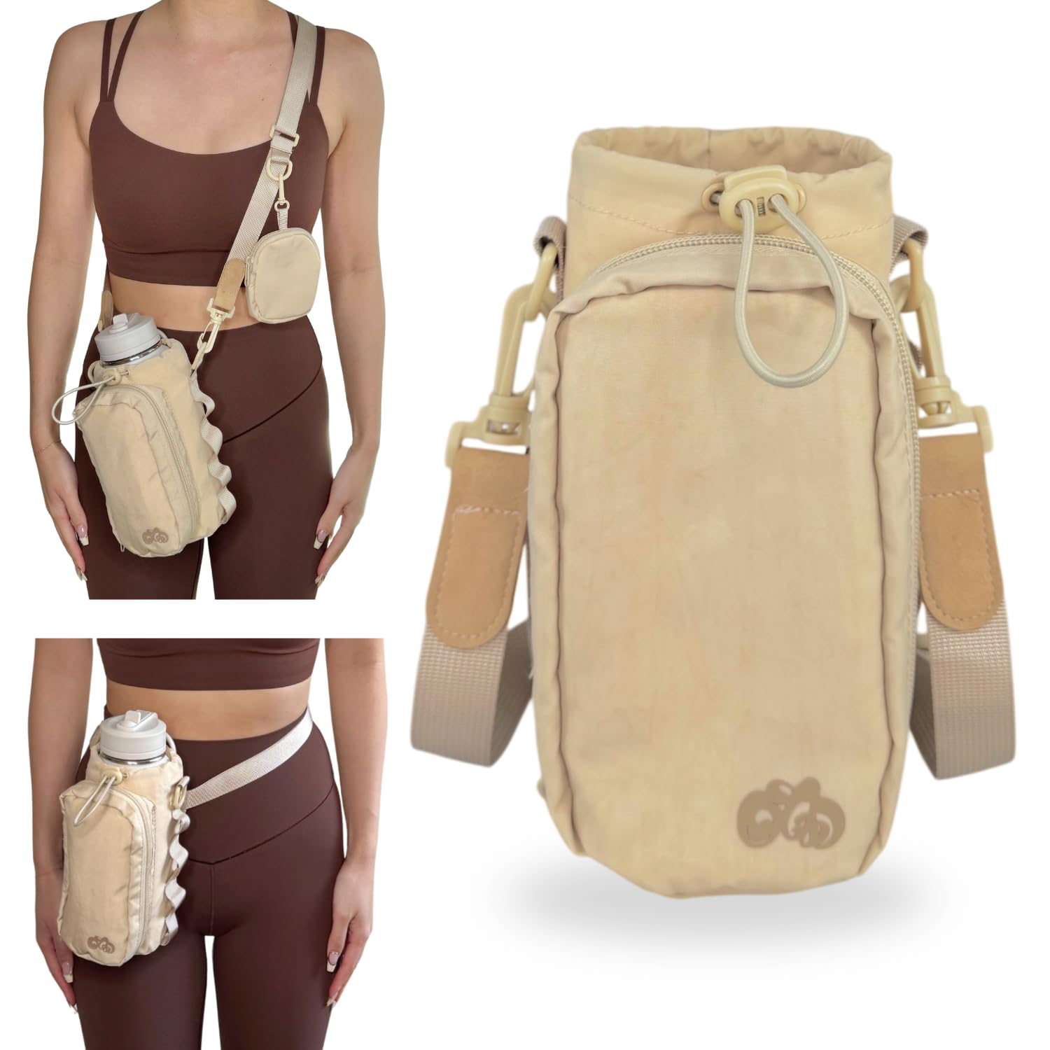 Water Bottle Holder Crossbody, Carrier Sling Bag with Phone Pocket and Key Hook Strap, Fits 24oz/32oz/40oz bottles, Adjustable Shoulder Strap, Belt Strap loops, For Hiking, Walking, Outdoor Activities