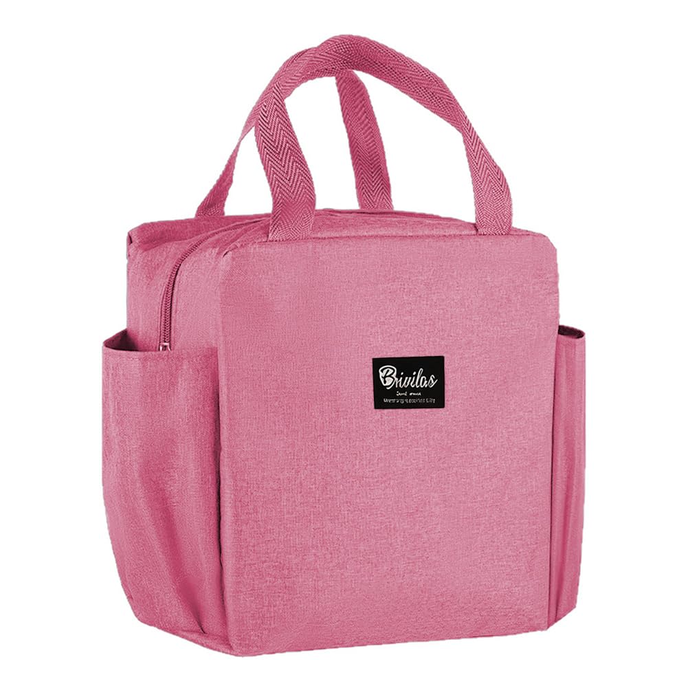 Lunch Bag for Women Men Insulated Reusable Cooler Lunch Box Leakproof Foldable for Office Picnic Hiking Beach Magenta — view 7