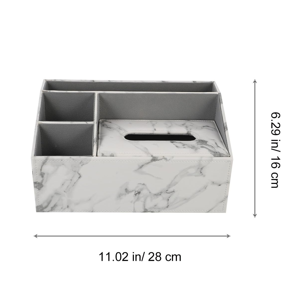 Caja Organizadora Multifuncional de Cuero Veta de Mármol Blanco para Pañuelos y Control Remoto, 3 Compartimentos Adecuado para Oficina y Hogar