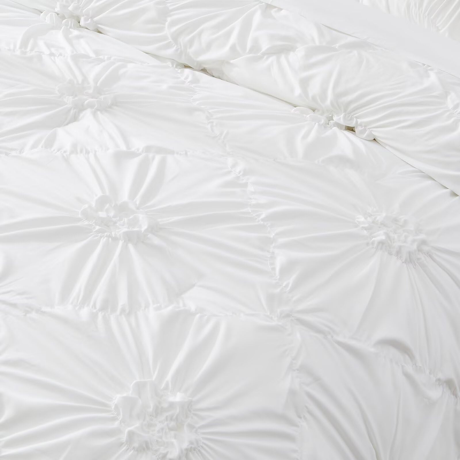 White Comforter Set Queen Size Bed in A Bag 7 Piece Pinch Pleat Bedding ...