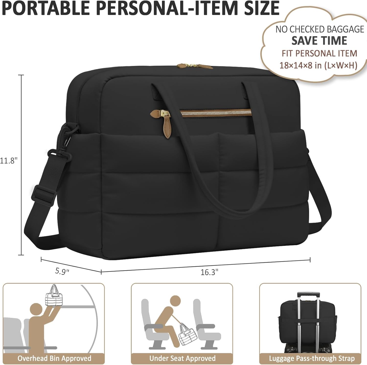 Travel Duffel Bags, Personal Item Travel Bag, Weekender Bags for Women Men Workout Duffle Gym Overnight Bag Foldable Lightweight Tote Carry On Hospital Bag, Black - Image 2
