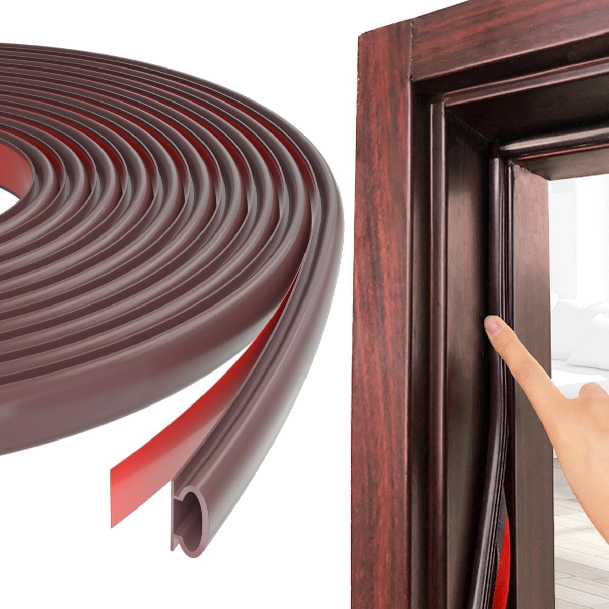 Window Weather Stripping Door Seal Strip 19.7feets, D Shape Door Weather Stripping, Self-Adhesive Rubber Seal Strip for Weatherstripping Soundproofing Door Frame Insulation with Large Gap (Brown)
