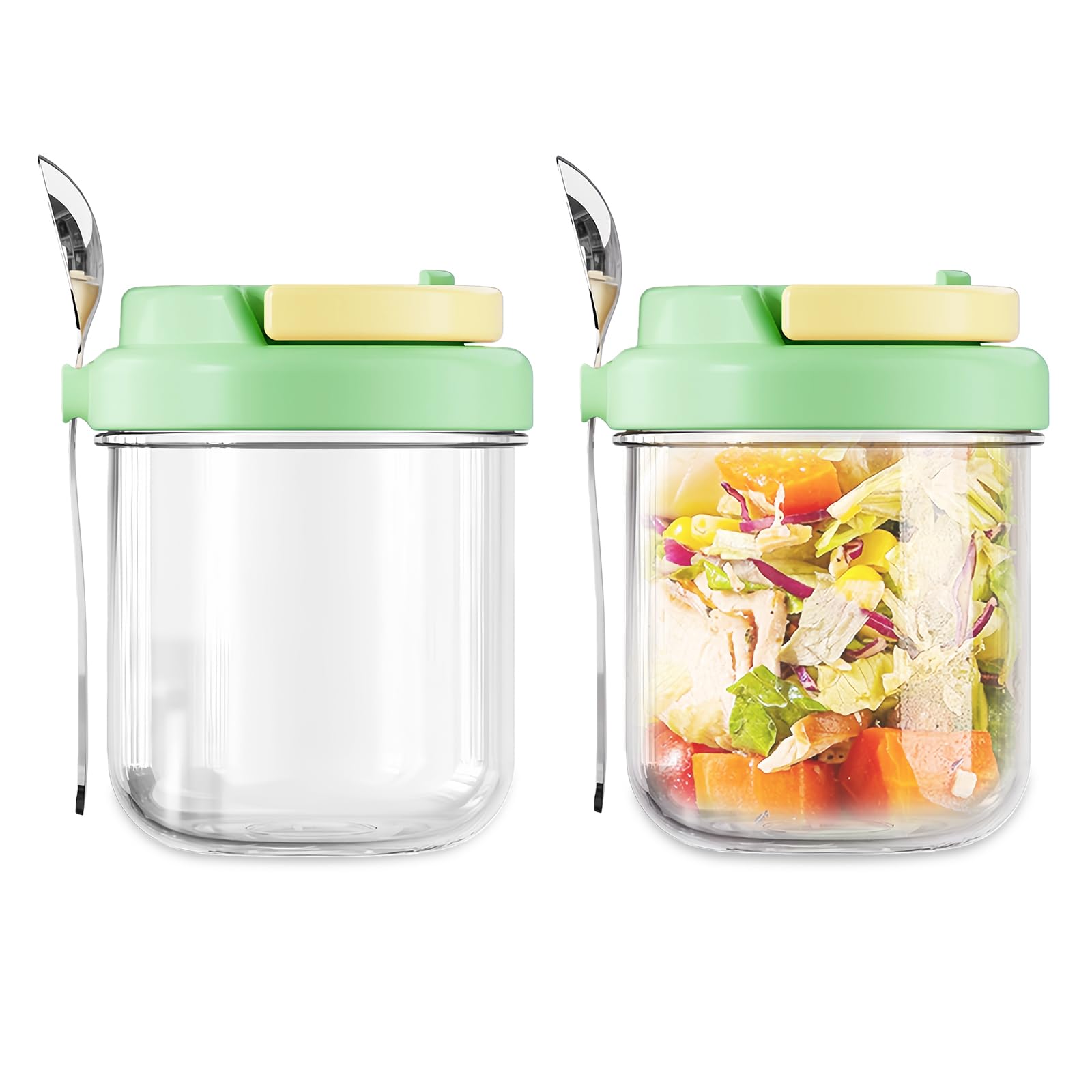 2 Pack Overnight Oats Container, Overnight Oats Jars with Lid and Spoon