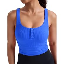 HeyNuts Ribbed Longline Sports Bras with Henley Detail for Women, Yoga Crop Tank Tops with Built in Pads Medium Support