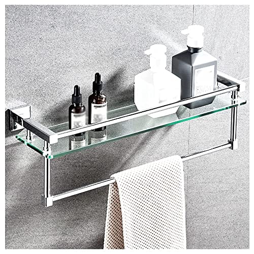Étagère de salle de bain en verre trempé épais et finition argent brossé