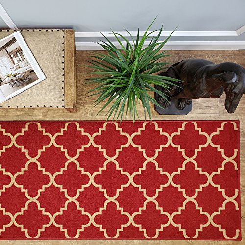 Custom Cut 22-inch Wide by 9-feet Long Runner, Red Moroccan Trellis Non Slip, Non-Skid, Rubber Backed Stair, Hallway, Kitchen, Carpet Runner Rug - Choose Your Width by Length