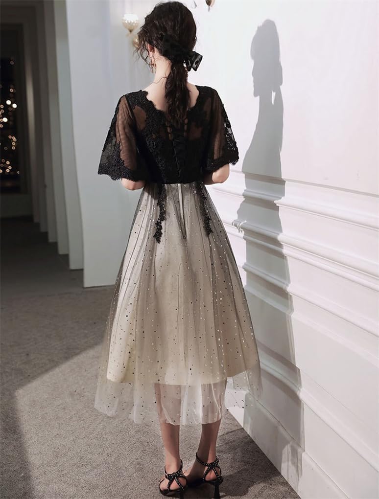 [ZHENGTU] [CAIXINGYI]ワンピース レースドレス イブニングドレス チュールドレス レディース フレアドレス ロン