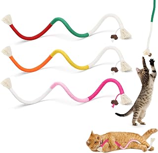 Upgraded Cat Toys Chew Cord with Refillable Natural Catnip, Safe Dental Cleaning Toy for Indoor Kitten Interactive Catnip Cat Toys for All Breeds (E 3 Pack)