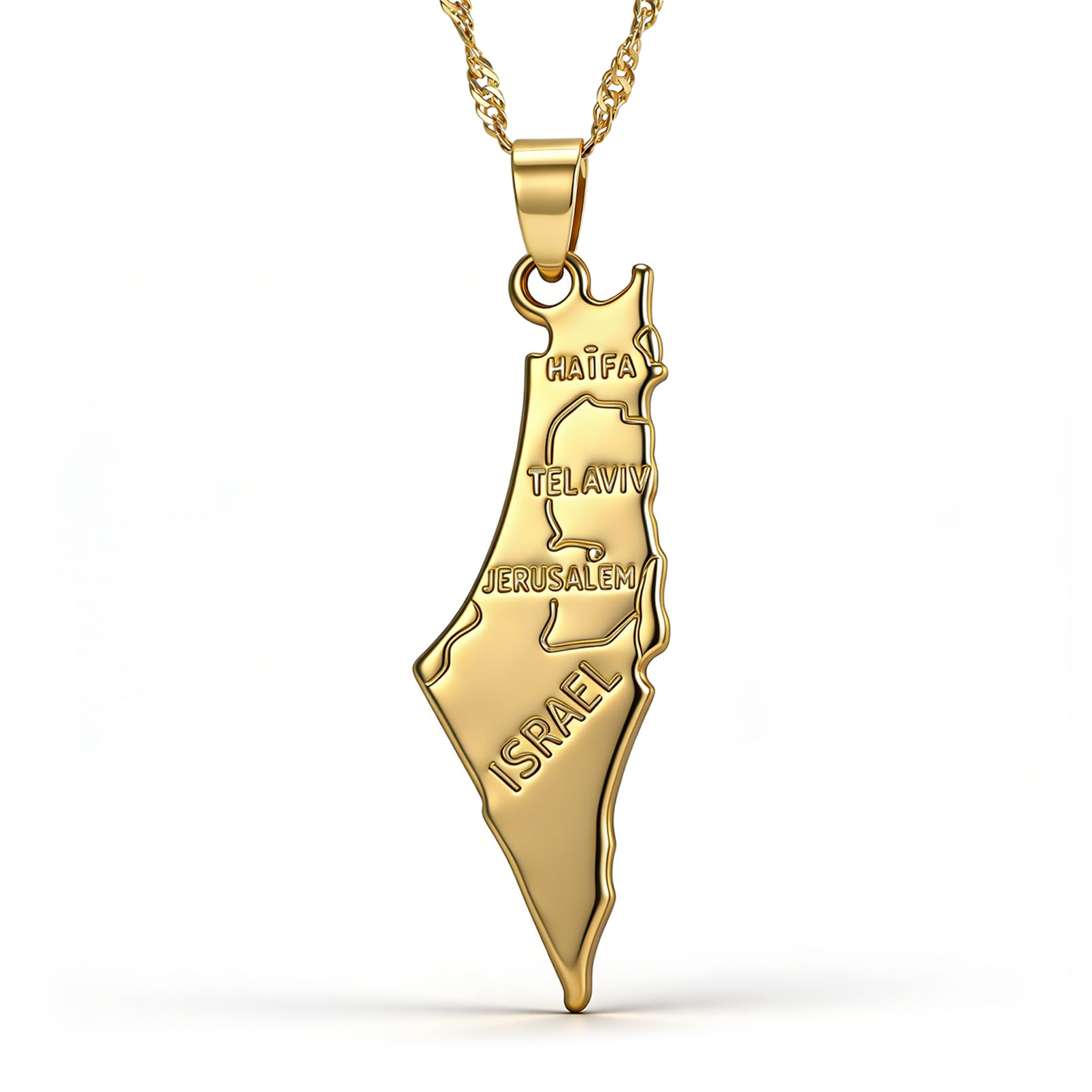 Hip Hop Plated 18K Gold Israel Map Tag Pendant Necklace