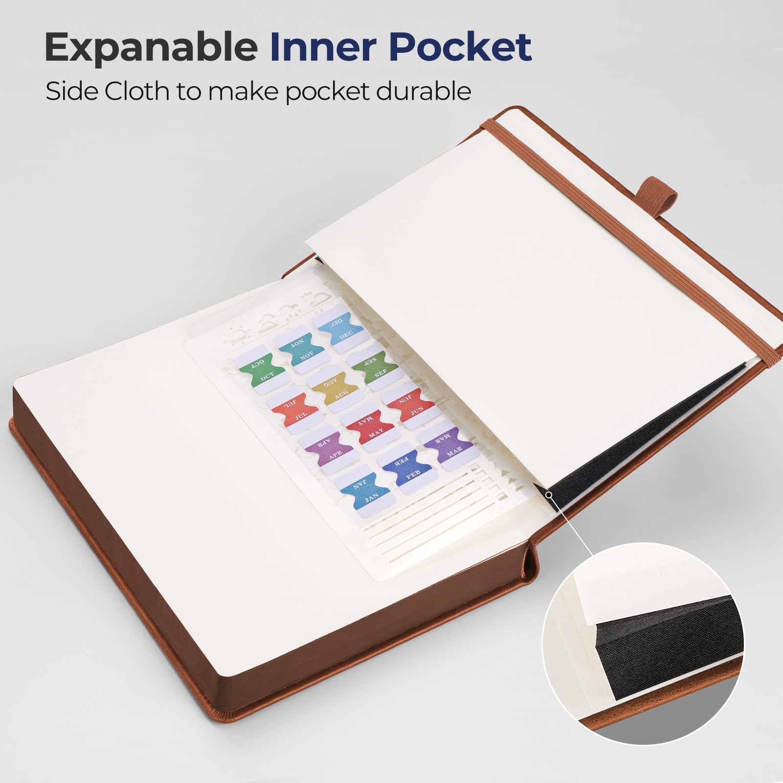 RETTACY Notatnik A5 w kropki, skórzana twarda okładka – 320 stron Bullet Dot Grid Journal, papier 100 g/m², bez przebijania, wewnętrzna kieszeń na bullet journaling/szkice, 14,5 x 21 cm, brązowy