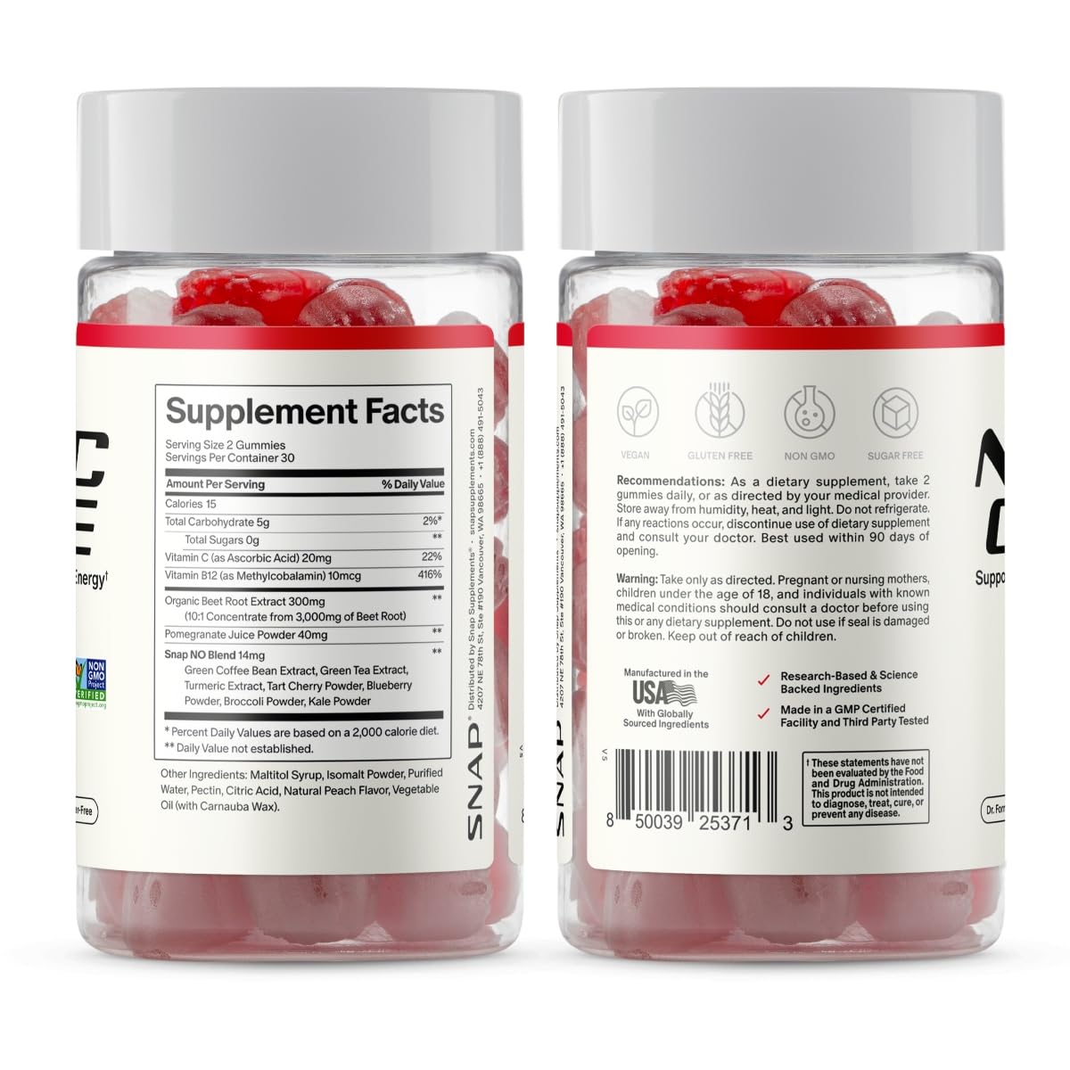 Snap Supplements Nitric Oxide Beet Root Gummies - Support Healthy Blood Circulation, 60 Gummies (60 Count, Peach) — Amazon image 10