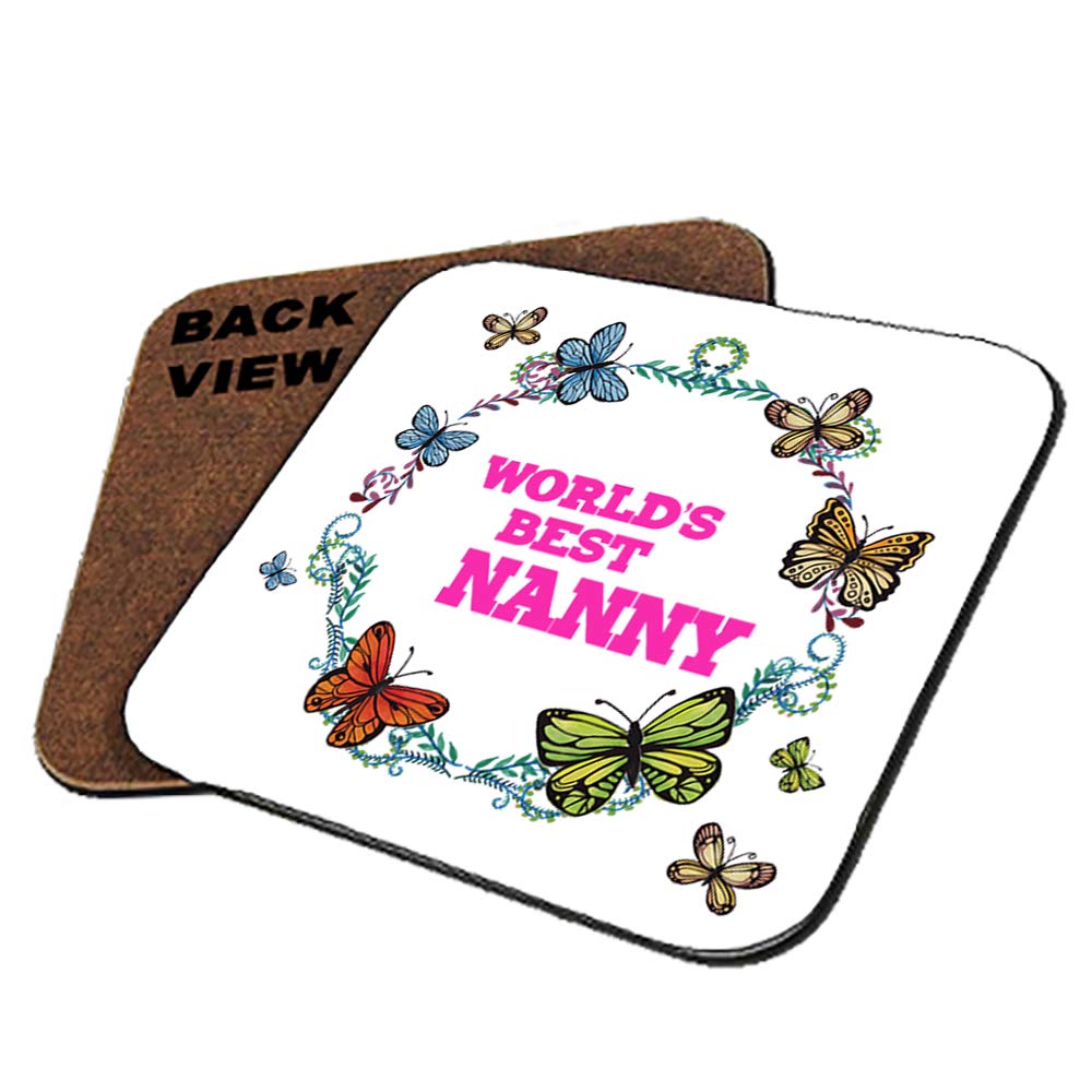 World's Best Nanny Funny Gift for Nana/Nanny - Mothers Day Birthday/Christmas Stocking Filler Present Gift Coasters with Different Variations. (Square Coaster)