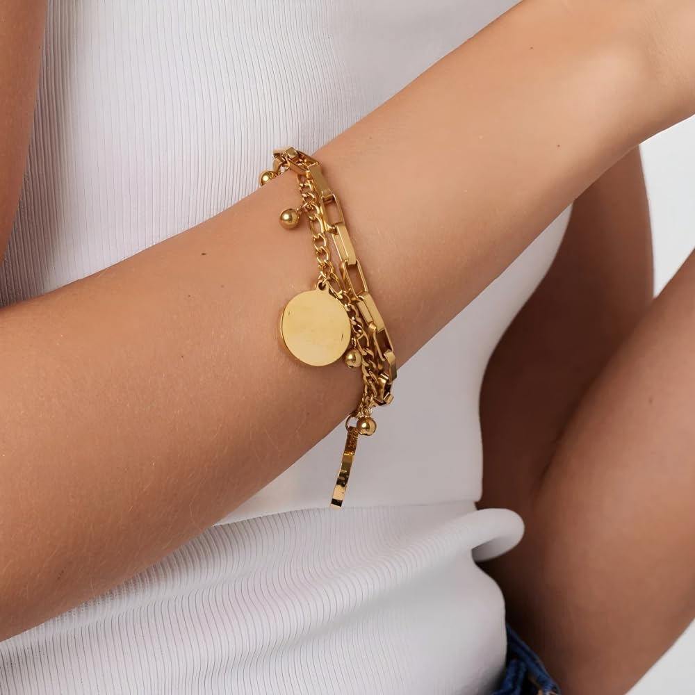 14K Gold Charm Bracelet Non Tarnish Gold Bracelet For Women 316L Stainless Steel Paperclip Bracelet - Image 2