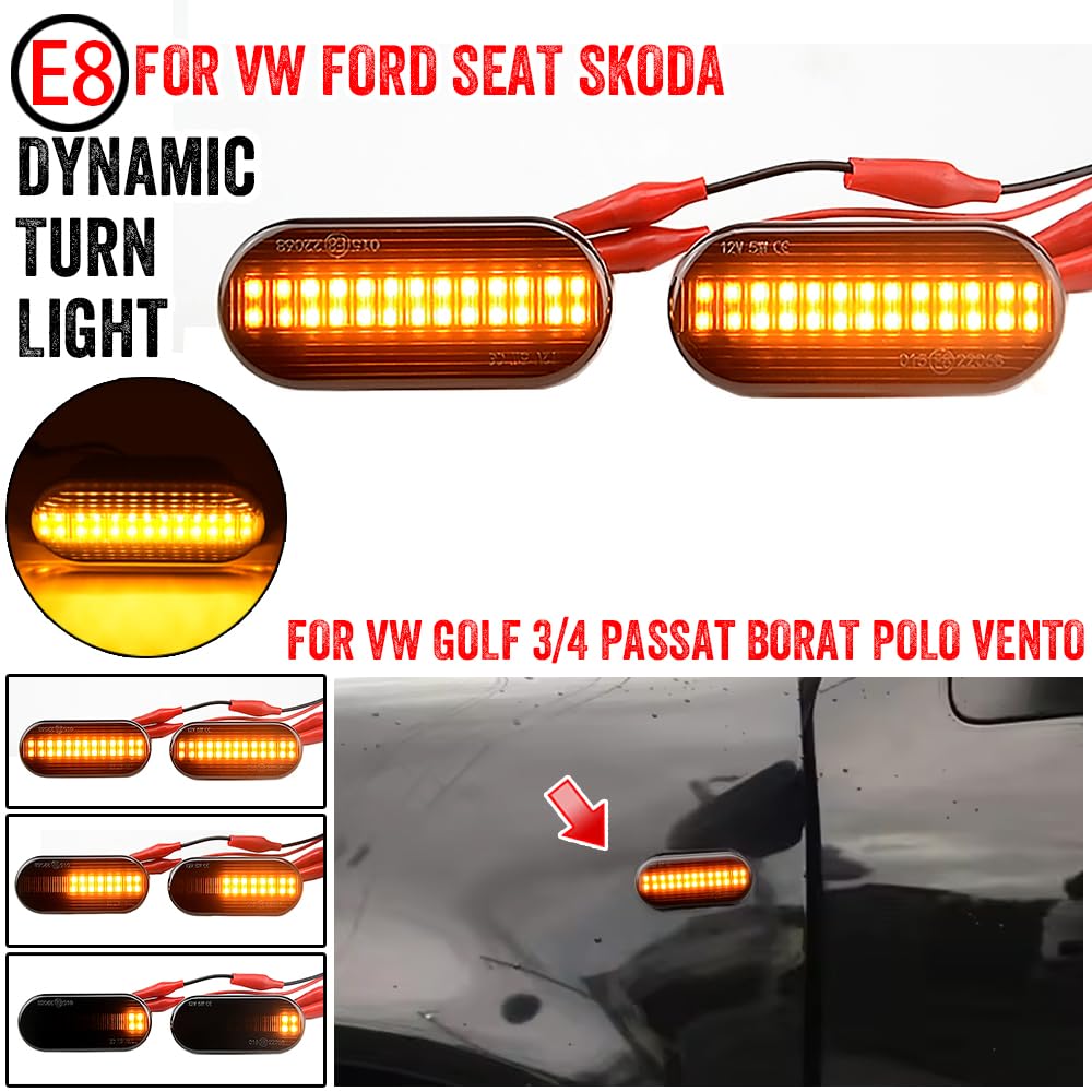MKptopia 2pcs LED Side Wing Dynamic Turn Signal Light Compatible with VW Pa-ssat CC B7 Be-etle Scir-occo EOS Je-tta MK6