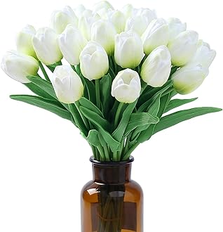 SITUMEIZI 15pcs Green Tulips Fake Artificial Flowers Real Touch 14" Silk Flower for Home Decor Spring Easter Wedding Bouquet Decorations Floral Arrangements(Green)