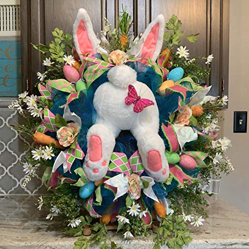 Easter Bunny Wreath Easter Bunny Butt Plush Wreath, Spring Wreath Easter Garland Easter Rabbit Wreath Decor for Front Door, Easter Bunny Head for Wreaths Easter Decorations (#C)