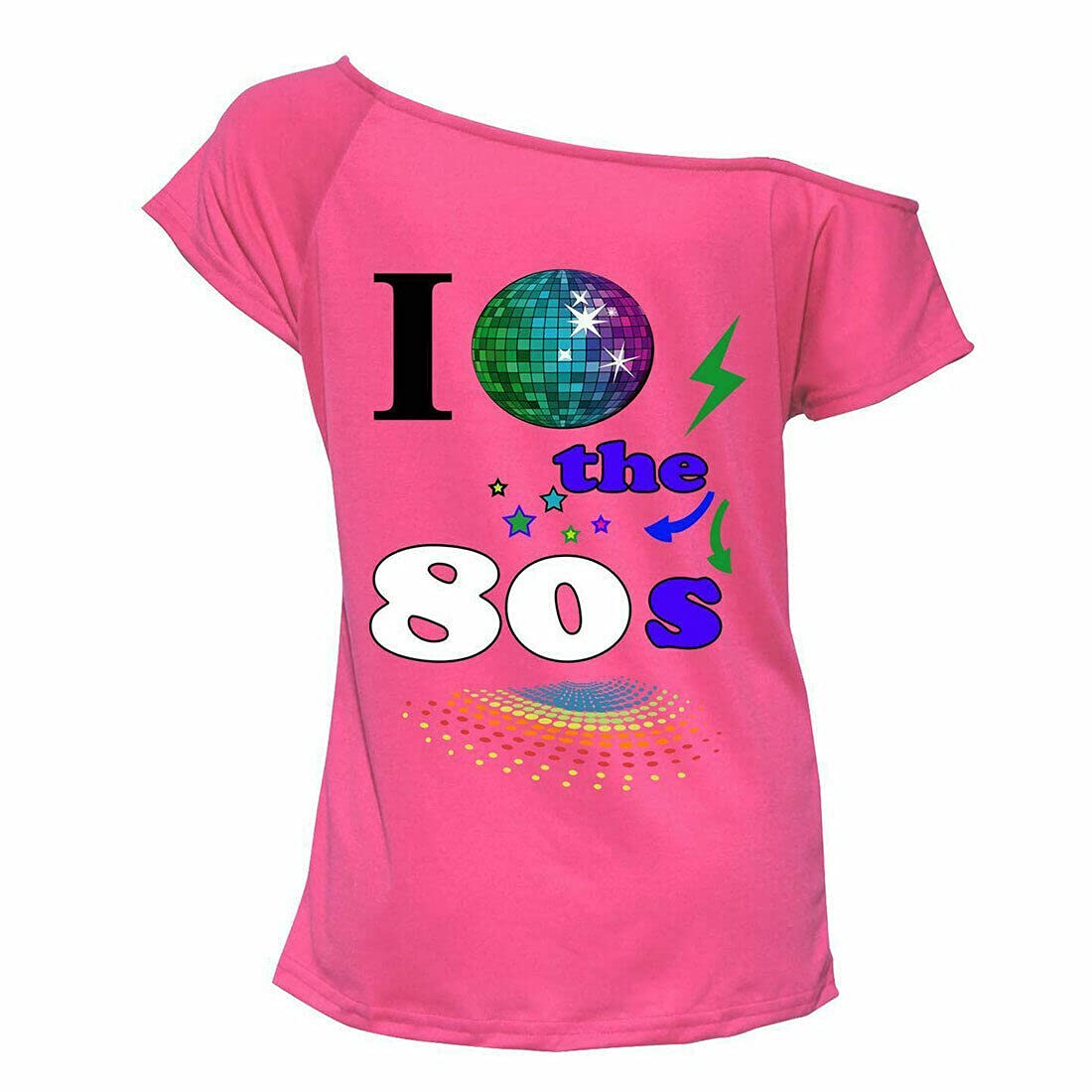 Fairy Boutique Women's I Love 80S Globe Pink Short Sleeves I Love The 80S T Shirt 1980S Retro Pop Star Tees Top ( Uk 16-18)