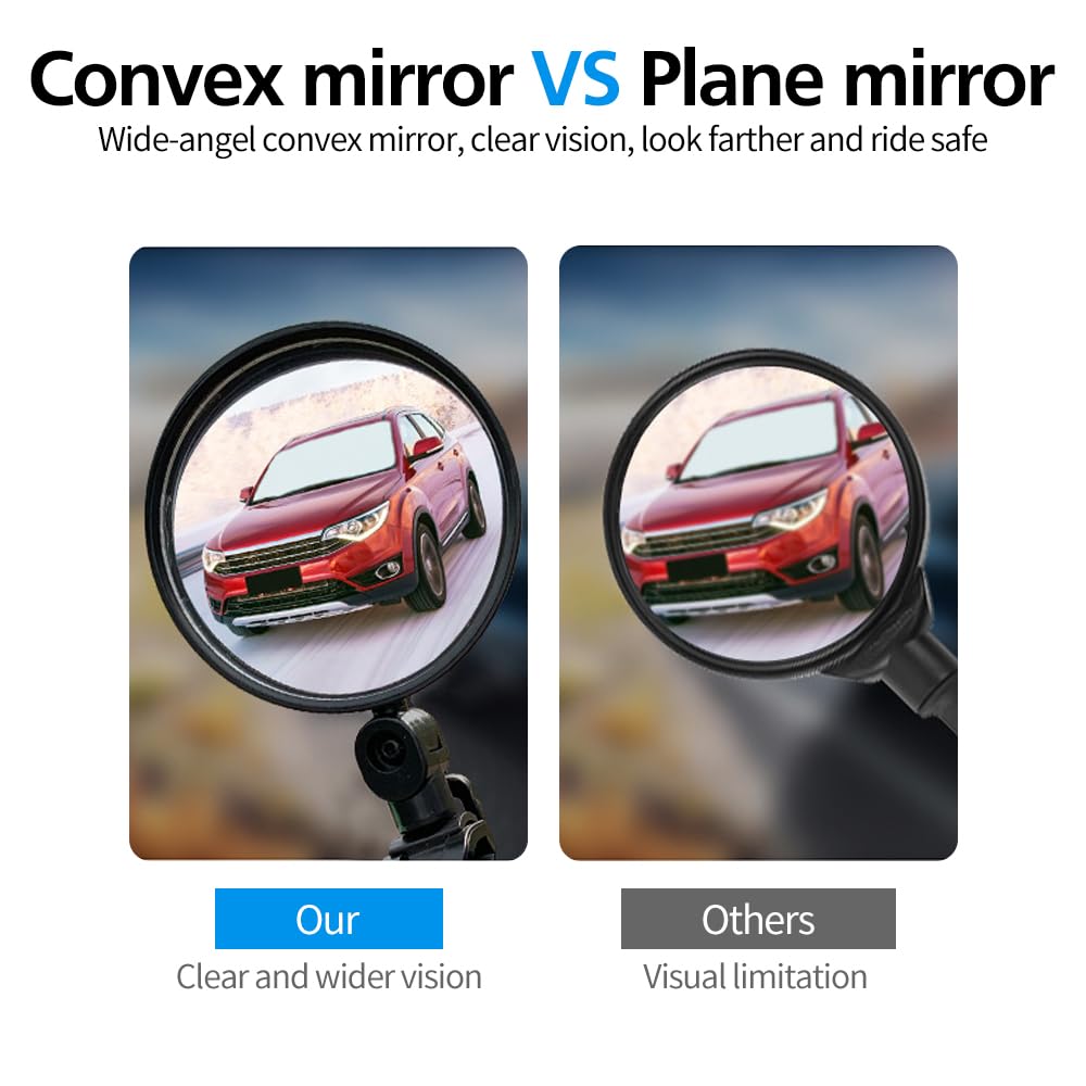 Handlebar Bike Mirrors, 1pcs HD Bicycle Rearview Mirror, Adjustable Handlebar Mounted Convex Mirror with Allen Wrench, for Mountain Road Bikes