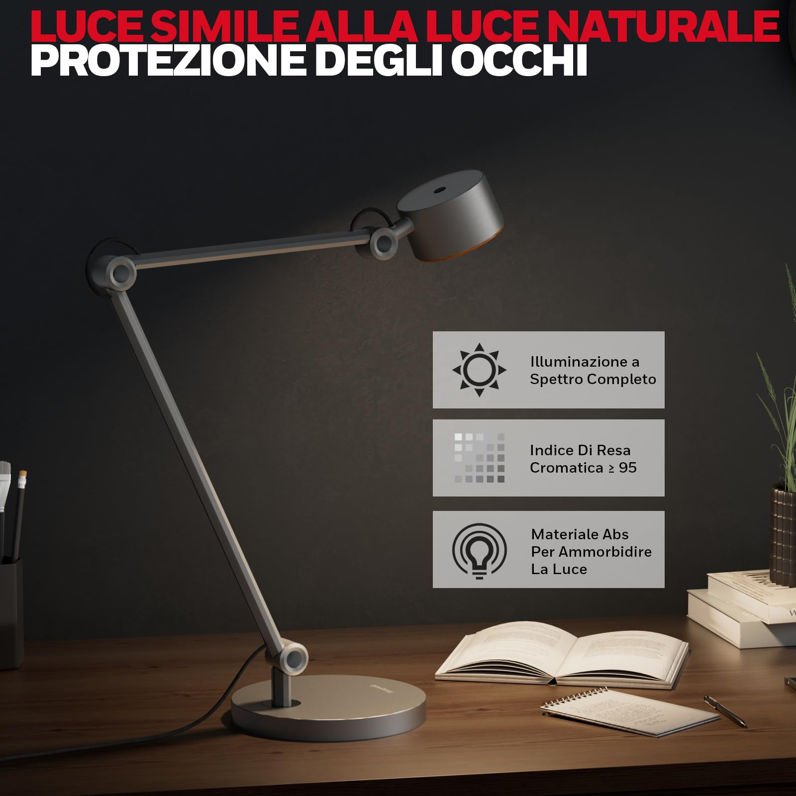 Honeywell Lampada tavolo LED 01A Sunturalux braccio snodato per artigianato | 4000K luce diurna, CRI≥95, RG0 bassa luce blu, lampada da tavolo per architetto, protezione occhi