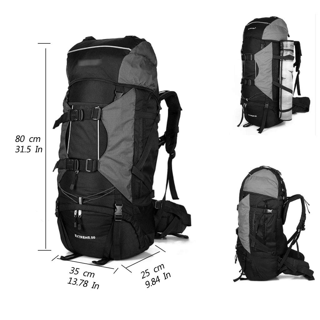 Senderismo Mochila 80L Bolsa de trekking resistente al agua liviana Mochila de deporte al aire libre duradera para escalada Montañismo Pesca Viajes Ciclismo Mujeres y Hombres