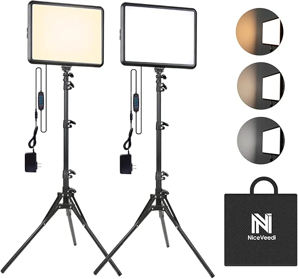 2-Pack Photography Lighting Kit, NiceVeedi 22W LED Video Light Kit, 2900-7000K Dimmable Studio Light with Tripod Stand, 73" Stream Light for Video Recording