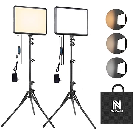 NiceVeedi 2-Pack Photography Lighting Kit, 22W LED Video Light Kit, 2900-7000K Dimmable Studio Light with Tripod Stand, 73