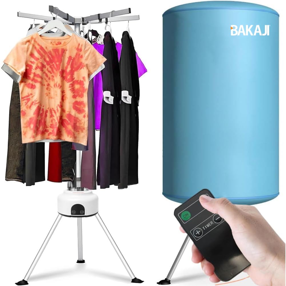 BAKAJI Secadora eléctrica de globo con mando a distancia y pantalla de control, secador de ropa de aire caliente, potencia 1000 W, temporizador 180 min, tamaño 150 x 65 cm