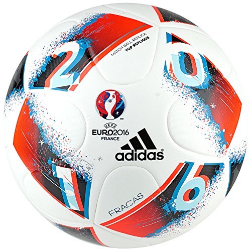 adidas Performance Euro 16 Top Replique Soccer Ball, White/Bright Blue/Solar Red/Silver Metallic, Size 5