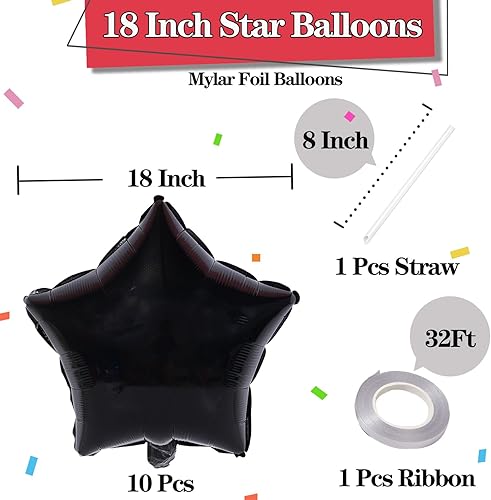 Miniatura 2 de KALOR Globos de Mylar de estrella negra de 18 pulgadas, 10 globos de helio en forma de estrella para bodas, baby shower, decoraciones de fiesta de