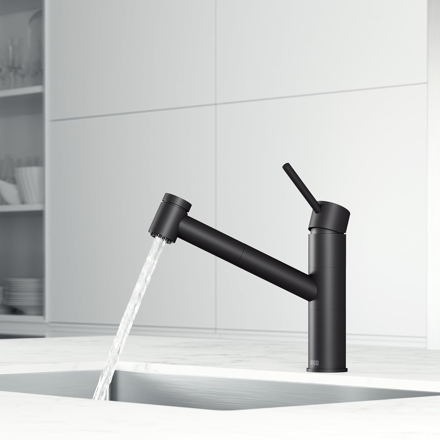 VIGO Branson 9'' H Single Handle Pull-Out Sprayer Kitchen Faucet in Matte Black-VG02021MB