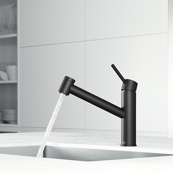 VIGO Branson 9'' H Single Handle Pull-Out Sprayer Kitchen Faucet in Matte Black-VG02021MB