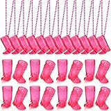 Sieral 24 Pcs Cowboy Boot Shot Glasses on Beaded Necklace Plastic Reusable Cowgirl Shot Boot Glasses Necklace Party Cups for Cowboy Cowgirl Bachelorette Carnival Western Birthday (Transparent Rose)