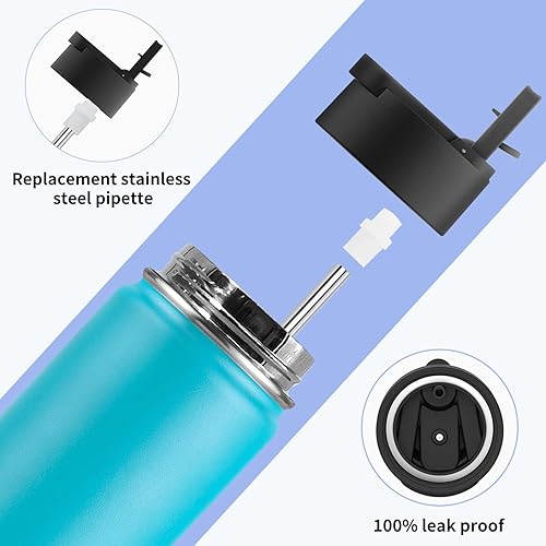 Miniatura 5 de Koodee - Botella de agua de acero inoxidable con tapa para popote, termo de boca ancha de 32 oz con doble pared, aislada al vacío, para deportes,