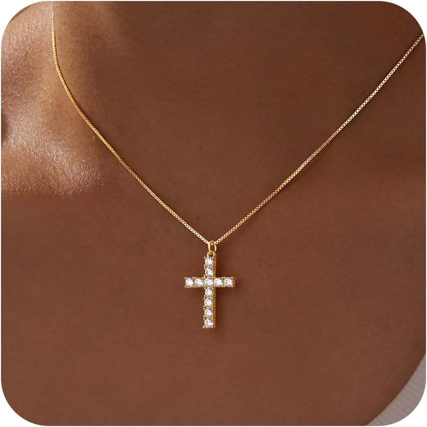 Gold Necklace for Women Dainty Infinity Cross Pendant Necklace Non Tarnish & Waterproof Layered CZS Jewelry for Everyday Wear Simple Trendy Choker Minimalist Faith Christian Cross Gifts