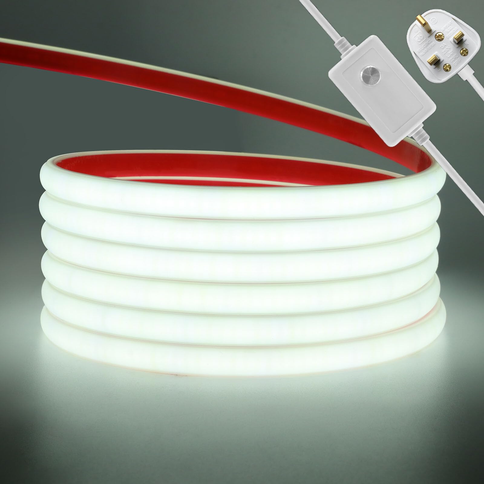 KAFULA 20M dimmable COB LED neon Light Strip, IP65 Waterproof Flexible, 220V FCOB LED Light Strip CRI90+, can be Cut Every 50CM | 288 LEDs/m || 6000K White Light | Home Decoration