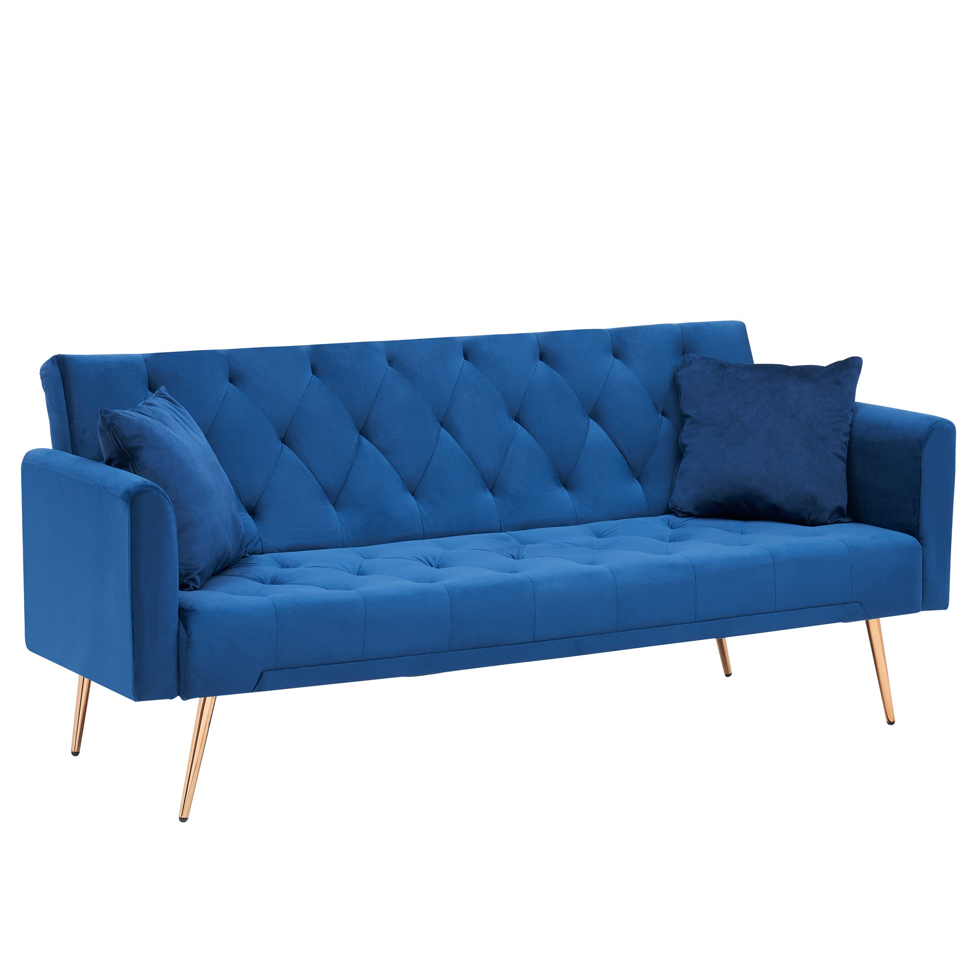 Hansones Blue Velvet Sofa Bed With Armrest
