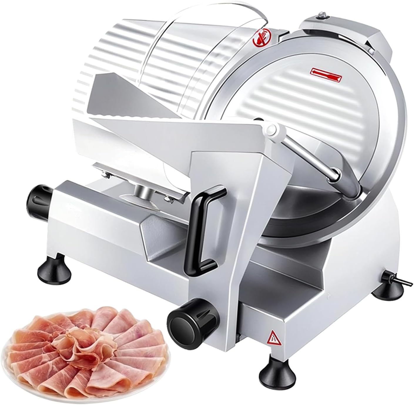 Commercial Meat Slicer, 10 inch 240W Frozen Meat & Deli Slicer, Premium Carbon Steel Blade & Built-in Sharpener, 0-0.47 inch Adjustable, Semi-Auto for Commercial and Home Use