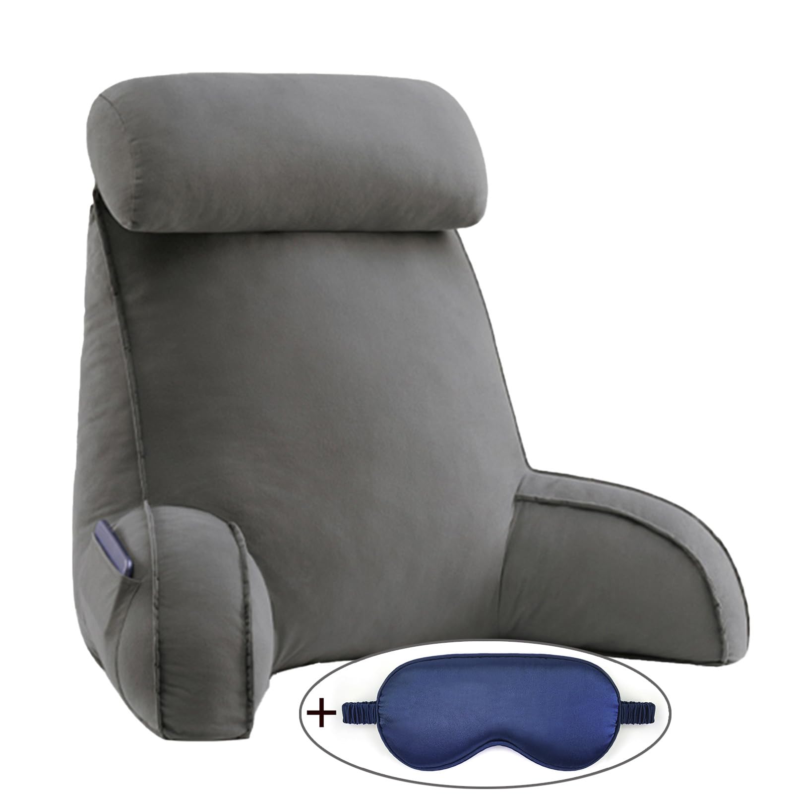 XIBANY Reading Pillow,Back Support Cushion,Back Rest Pillow,Large Adult Backrest Lounge Cushion,with Neck Pillow And Armrests,for Watching TV,Reading,Working On Laptop