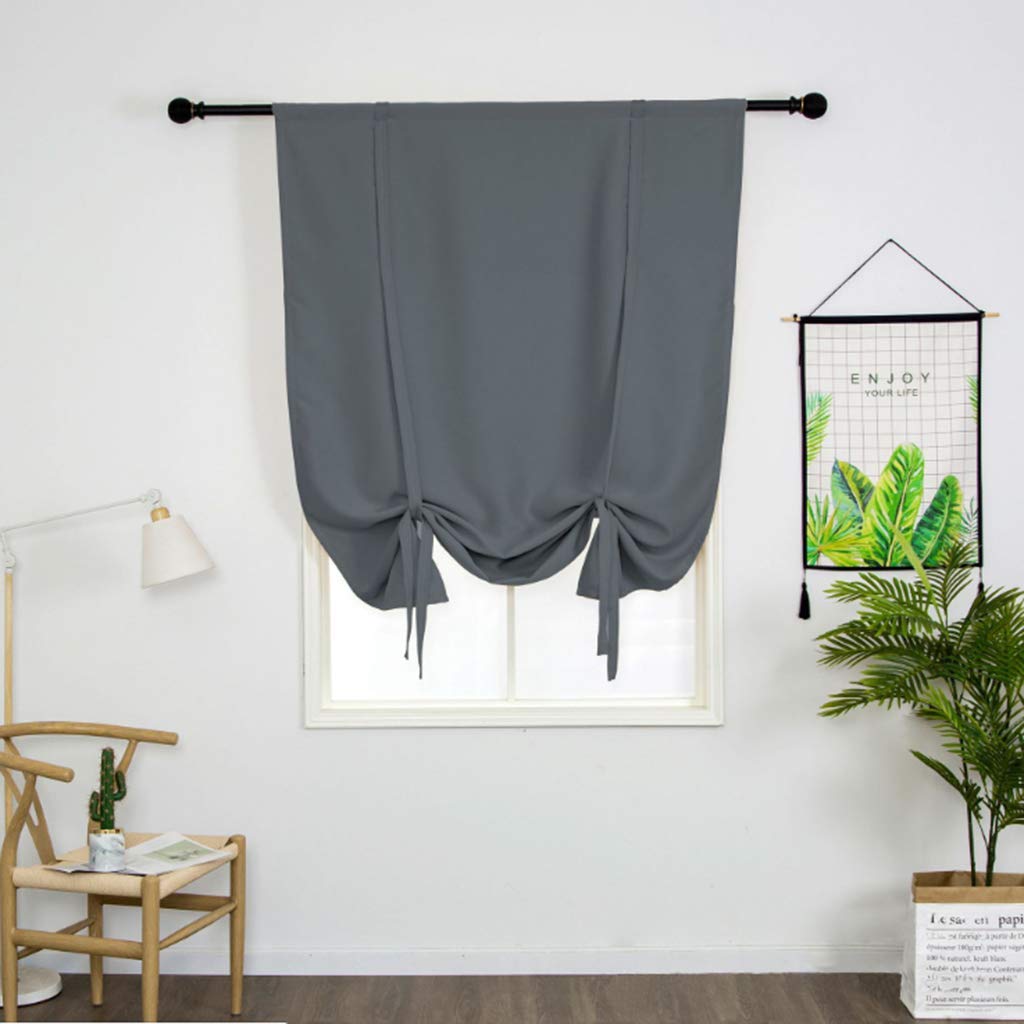 SIMPVALE Roman Blackout Short Curtains with Tie Up Thermal Insulated Blackout Curtain, with Rod Pocket Blind for Bedroom Living Room Kitchen (Grey, 117 x 160 cm)