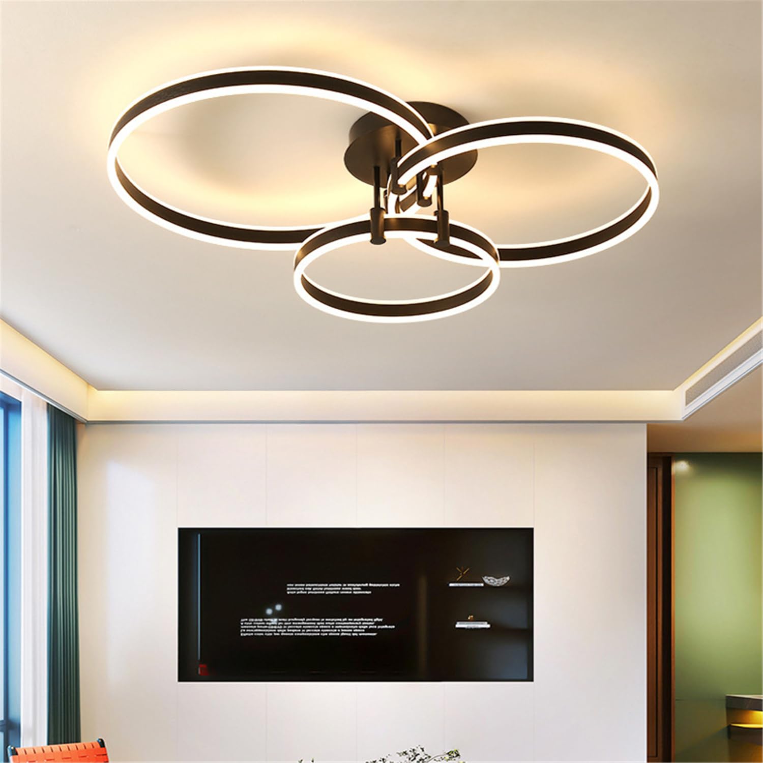 Modern LED Ceiling Light Black 85W 3000K-6000K Dimmable LED Acrylic Ceiling Light Fixtures with Remote 3 Rings Flush Mount Ceiling Lamp for Kitchen Bedroom Living Room