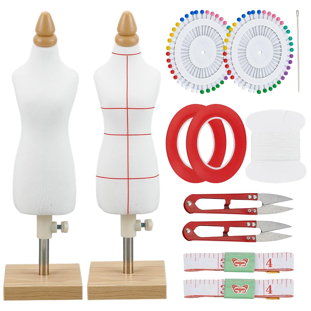 OLYCRAFT 2 juegos de maniquí para muñeca mini maniquí femenino para exposición vestidos maniquíes para sastres maniquíes mini para faldas y pantalones con regla agujas para crear modelos y drapeado